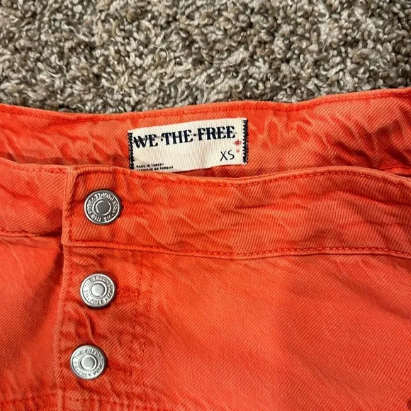 💗 Free People We The Free Denim Dreamweaver Tiered Maxi Skirt Fire Orange