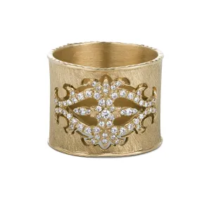 0.24 CTW DEW Moissanite Bold Fashion Cigar Band in 14K Yellow Gold