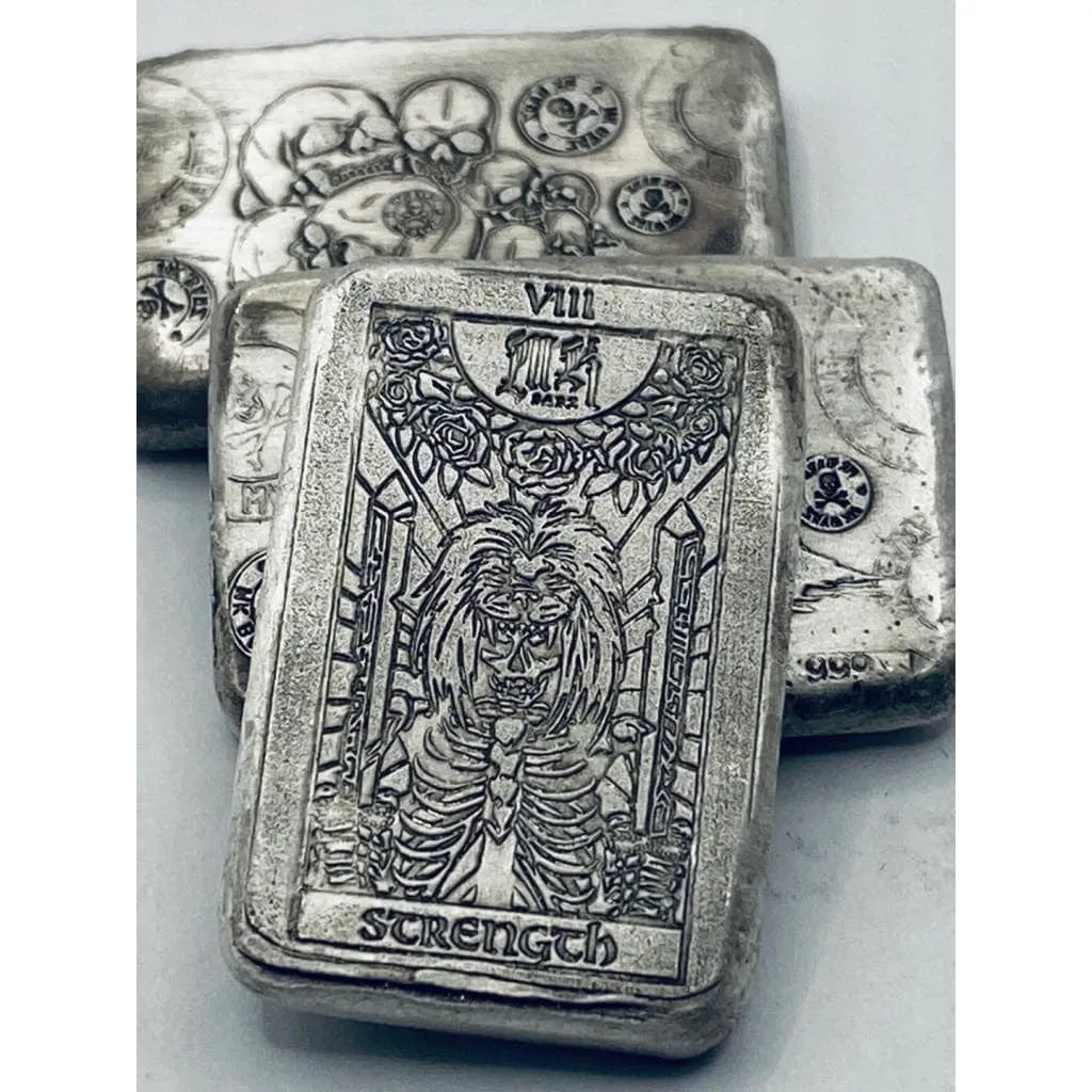 1 Ozt MK BarZ "Strength" Tarot Card Weight Bar .999 Fine Silver