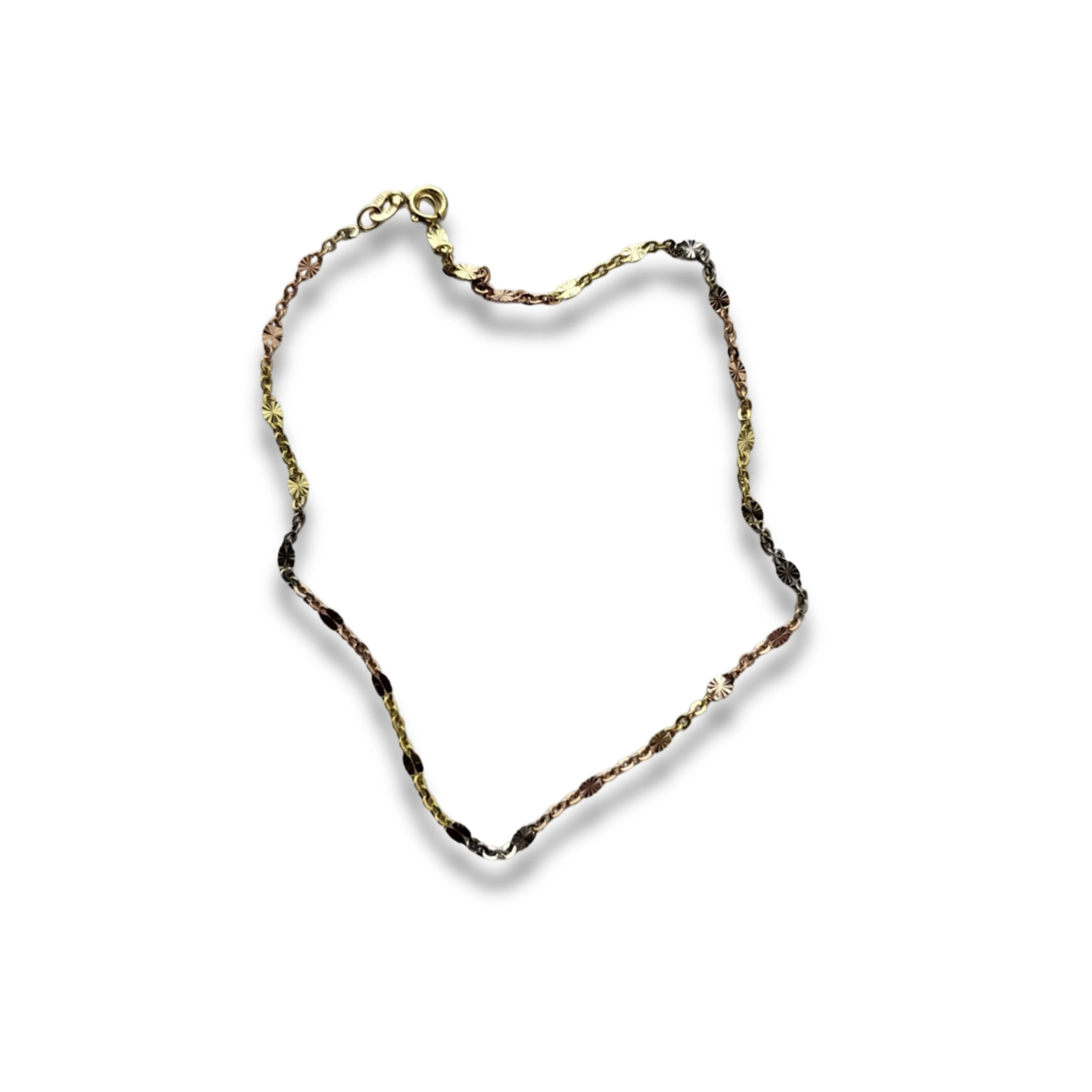 10K Yellow Gold Fashion Tri-Color Anklet
