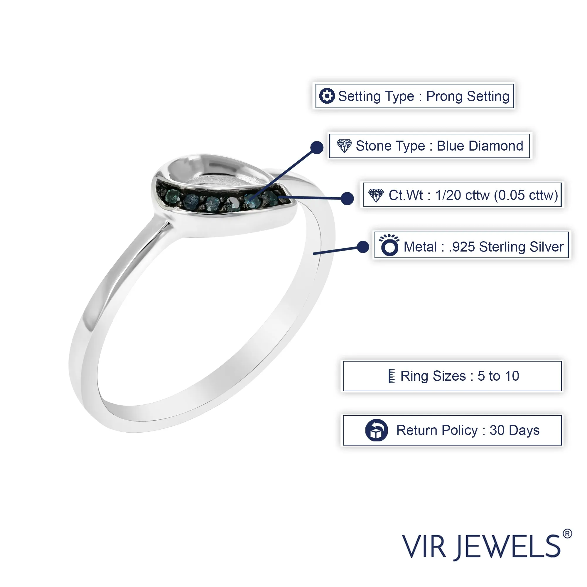 1/20 cttw Blue Diamond Statement Ring in Sterling Silver