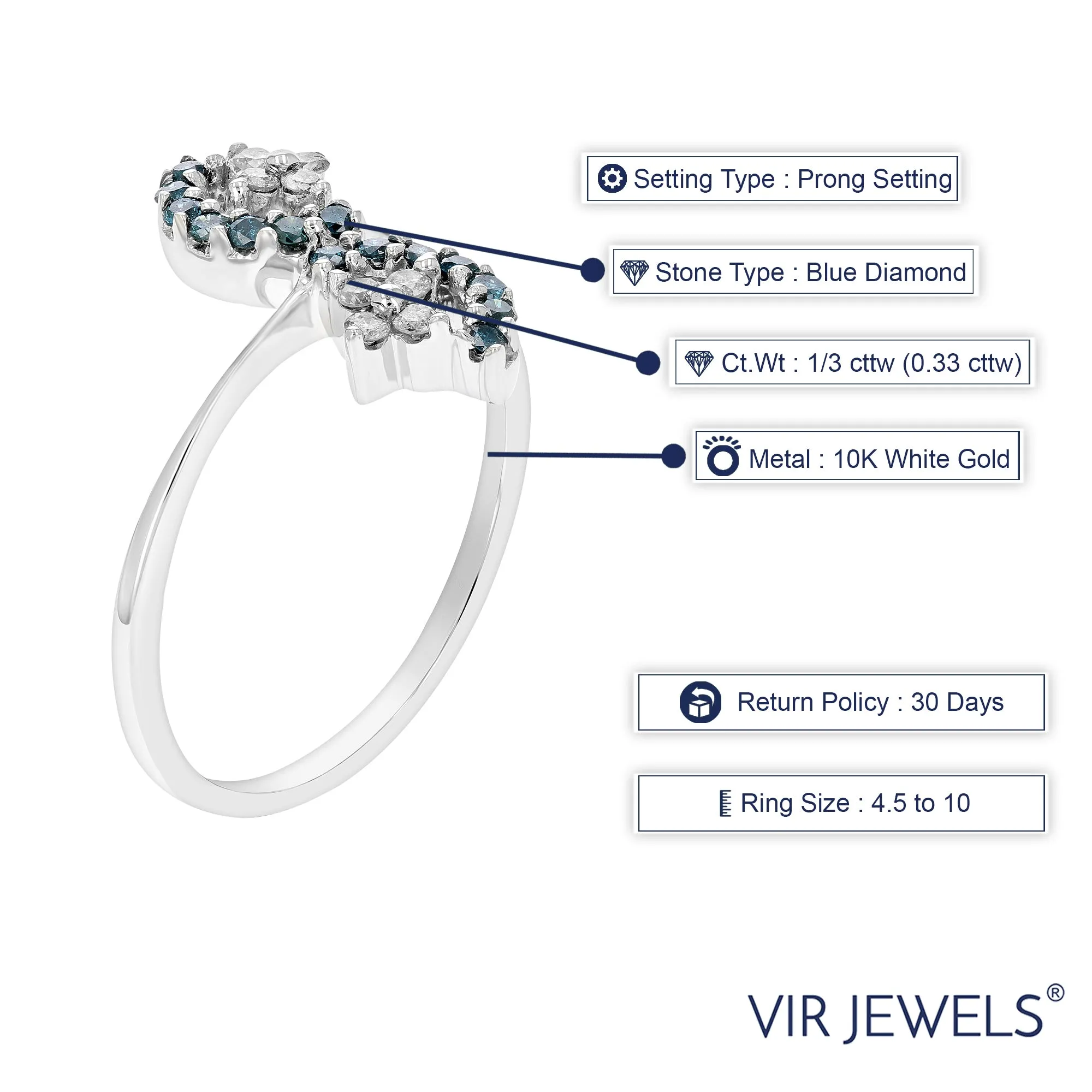 1/3 cttw Blue and White Diamond Statement Ring in 10K White Gold