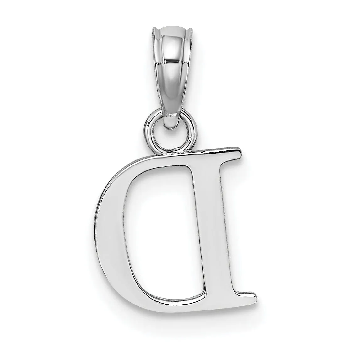 14K White Gold Block Design Small Letter D Initial Charm Pendant