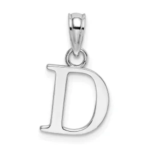 14K White Gold Block Design Small Letter D Initial Charm Pendant