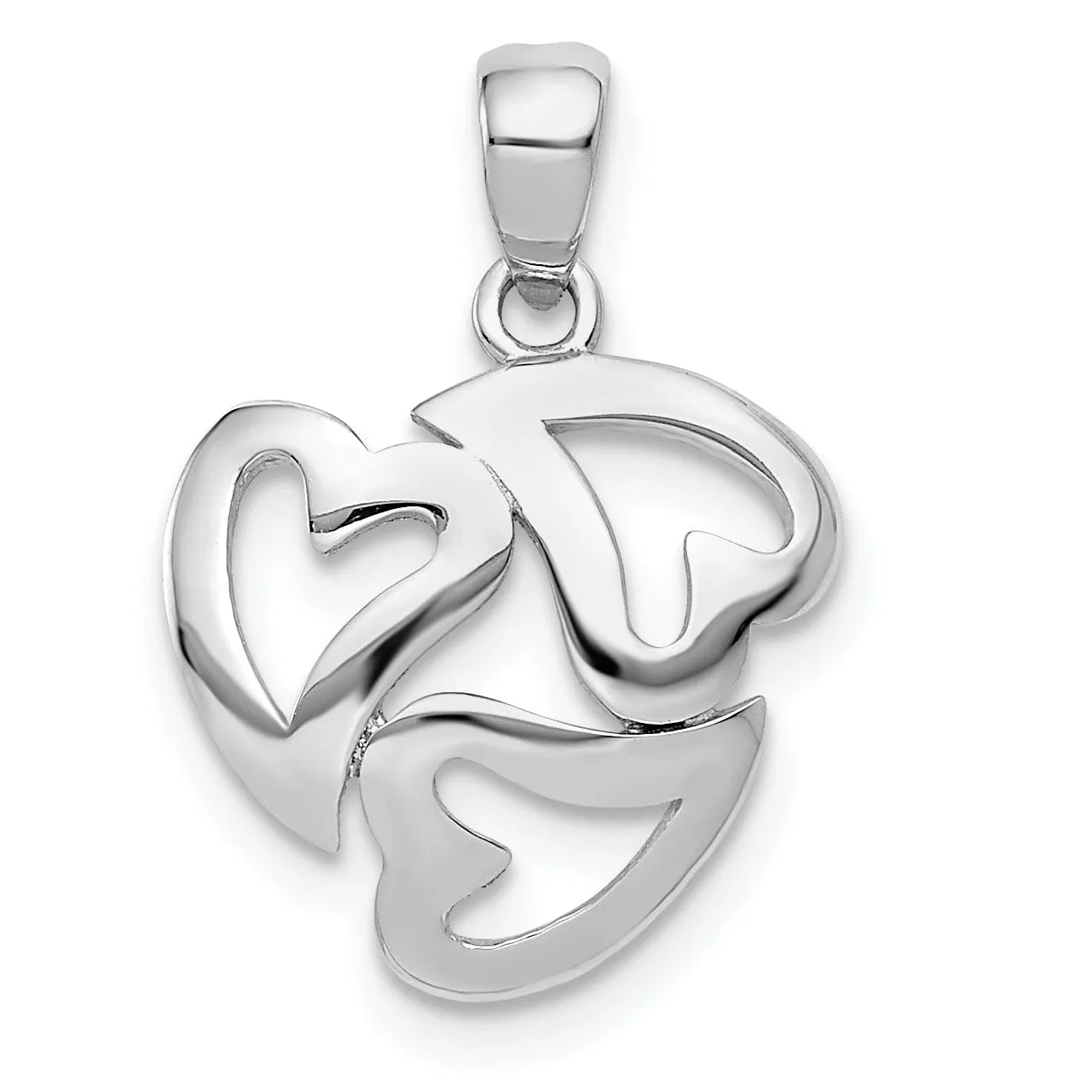 14k White Gold Textured Polished Finish Solid 3-Heart Cut Out Design Charm Pendant