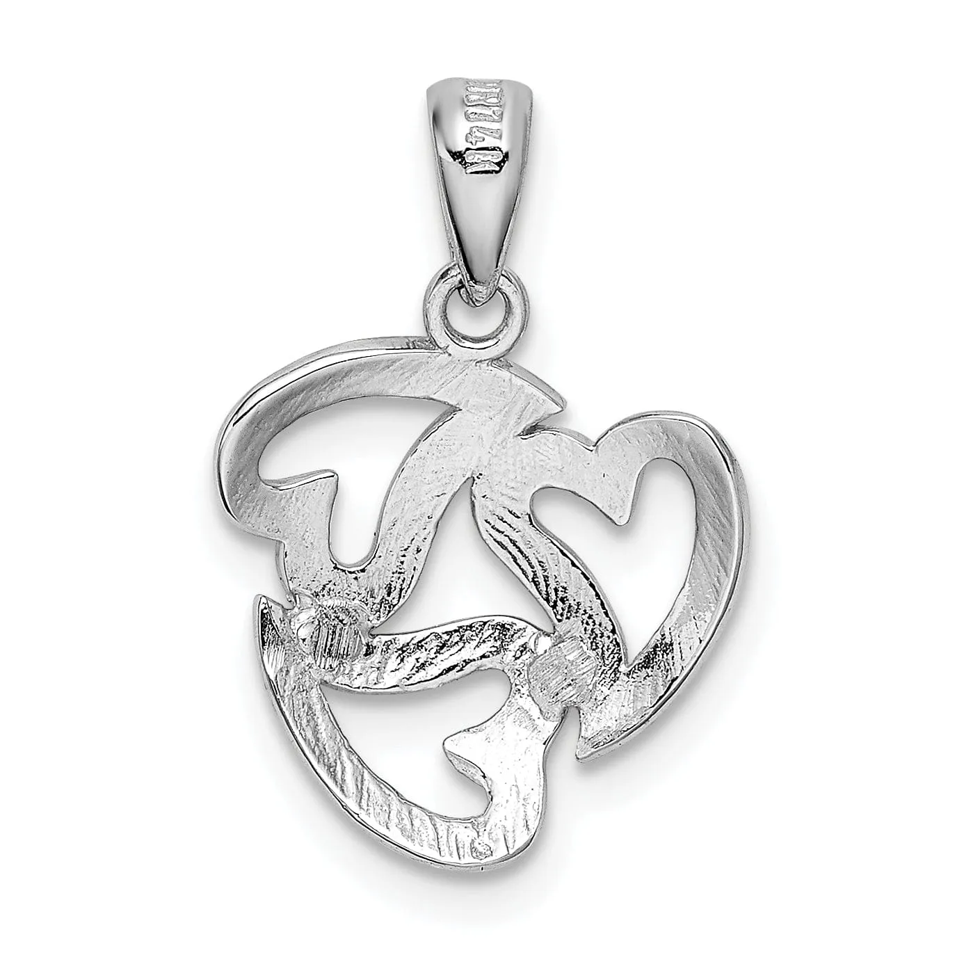 14k White Gold Textured Polished Finish Solid 3-Heart Cut Out Design Charm Pendant