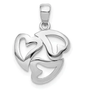 14k White Gold Textured Polished Finish Solid 3-Heart Cut Out Design Charm Pendant