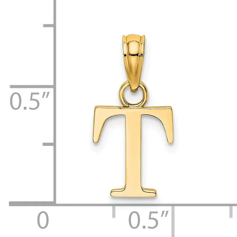 14K Yellow Gold Block Design Small Letter T Initial Charm Pendant