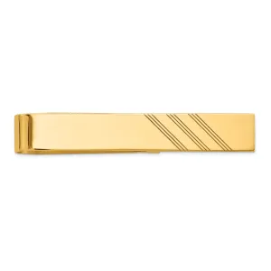 14k Yellow Gold Solid with Line Design Tie Bar