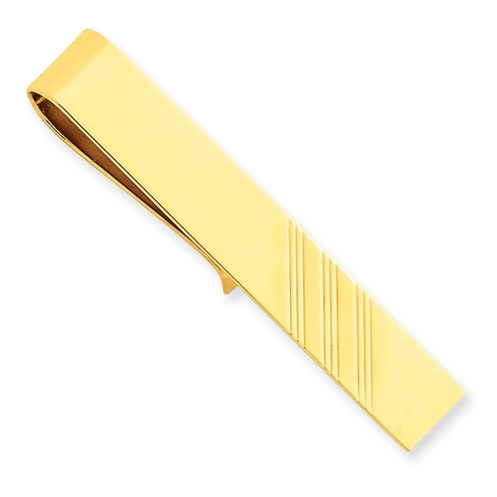 14k Yellow Gold Solid with Line Design Tie Bar