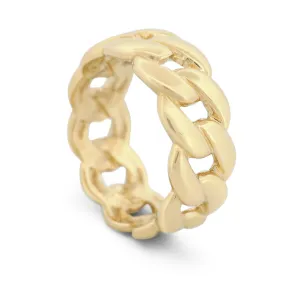 14k Yellow Gold Women's Curb Link Fashion Statement Band Ring New