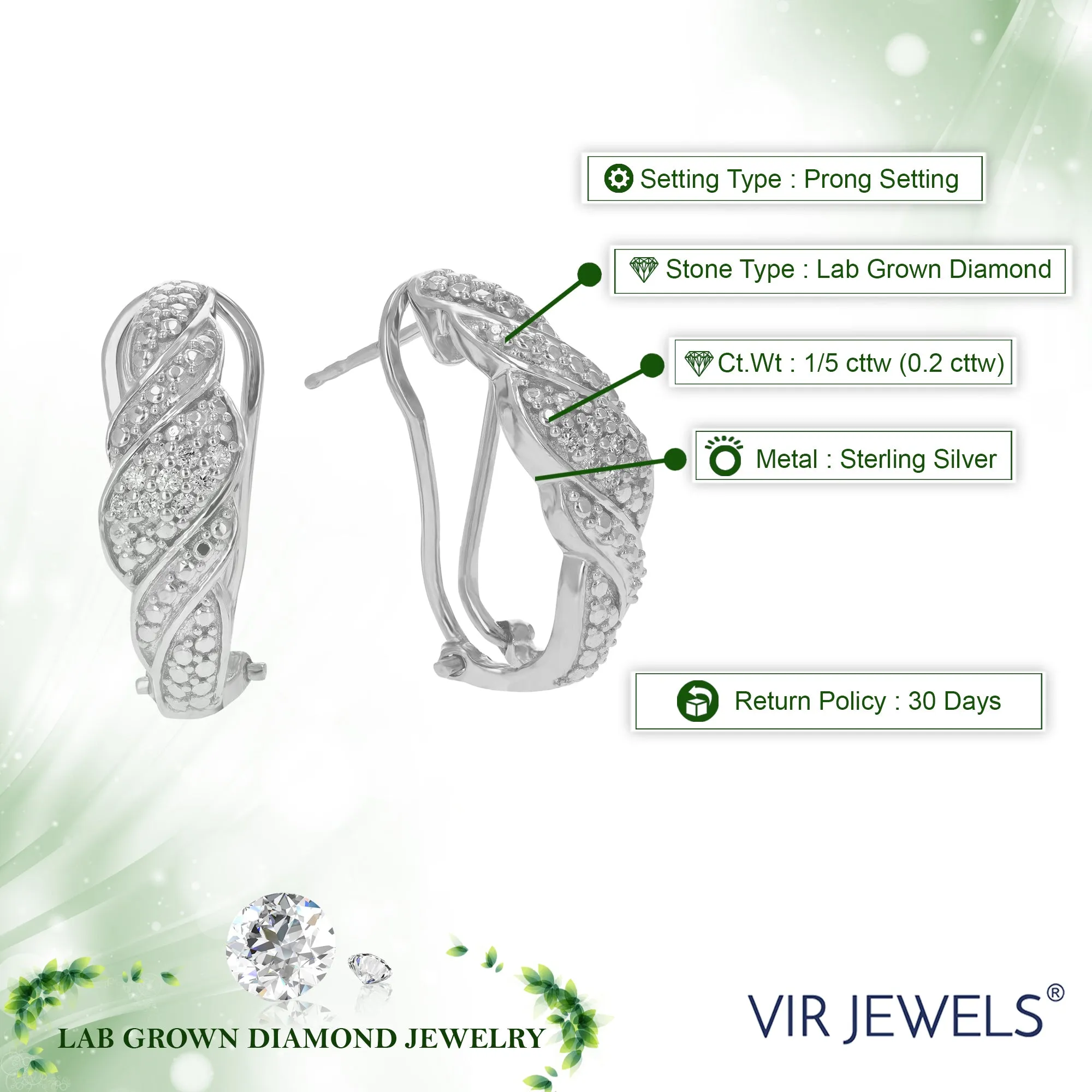 1/5 cttw Lab Grown Diamond Twist Hoop Earring in Sterling Silver