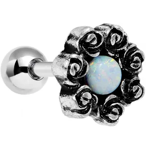 16 Gauge 1/4 White Synthetic Opal Rose Flower Tragus Cartilage Earring