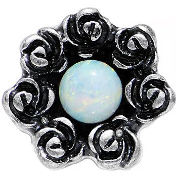 16 Gauge 1/4 White Synthetic Opal Rose Flower Tragus Cartilage Earring
