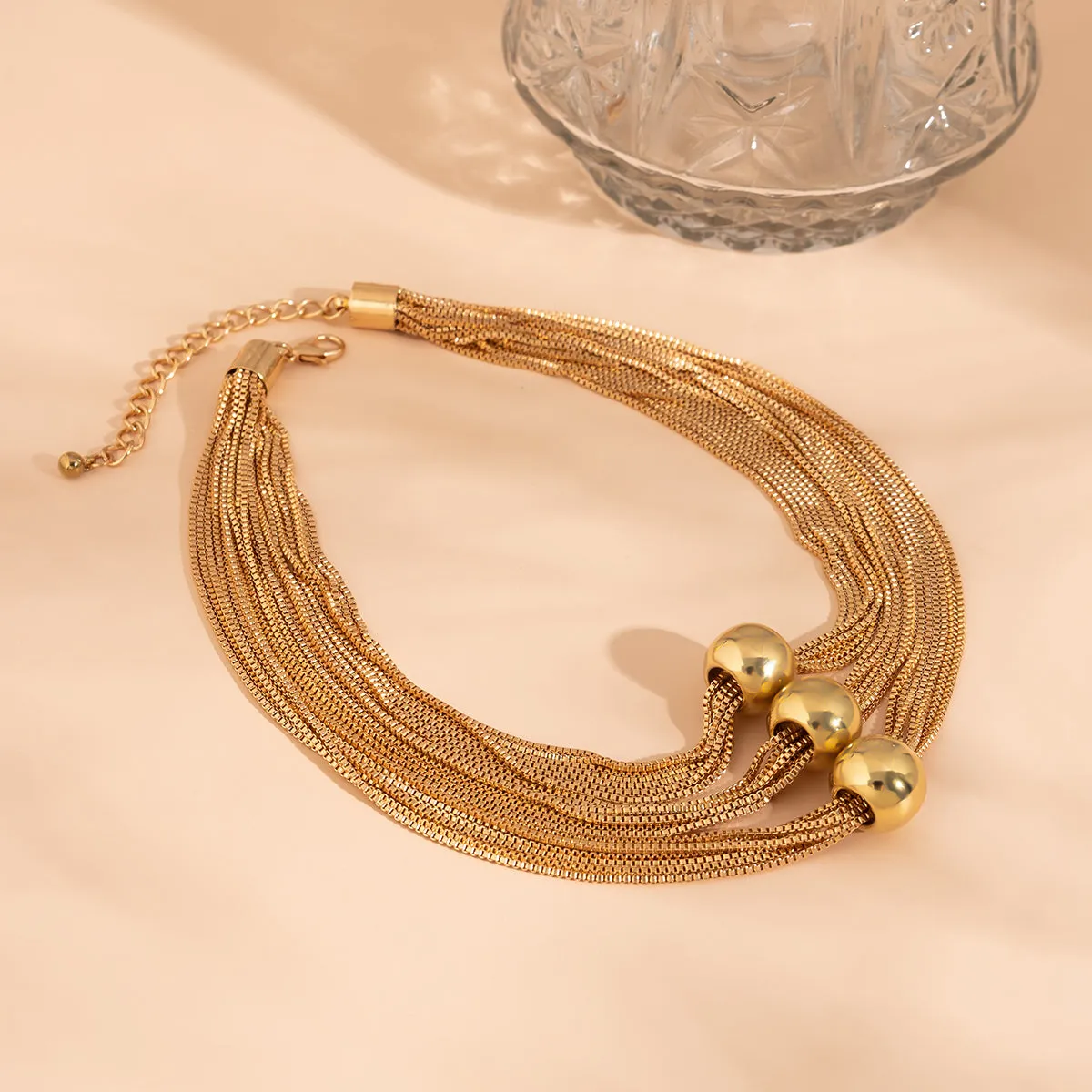 18K Gold-Plated Ball Layered Collar Necklace