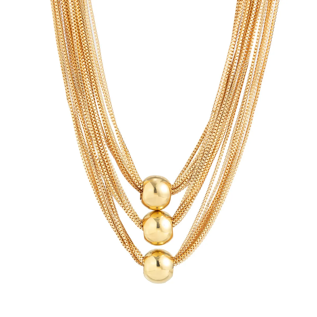 18K Gold-Plated Ball Layered Collar Necklace