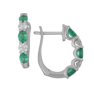 18k White Gold Alternating Emerald and Diamond 1/2 hoop earrings, EM=0.67tw D=0.35tw GH/SI