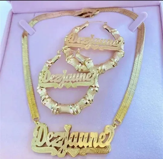 24K Custom Name Bamboo Earring & Necklace Set