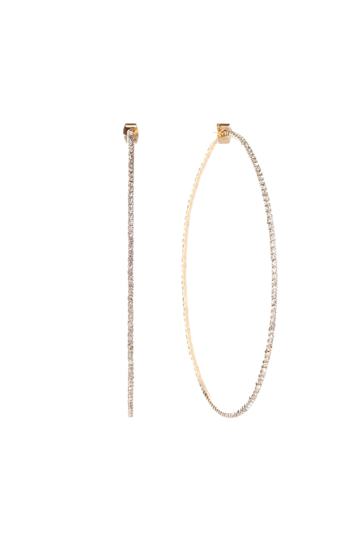 25660-80 - 3.50" RHINESTONE ONE-LINE WIRE HOOP POST EARRINGS