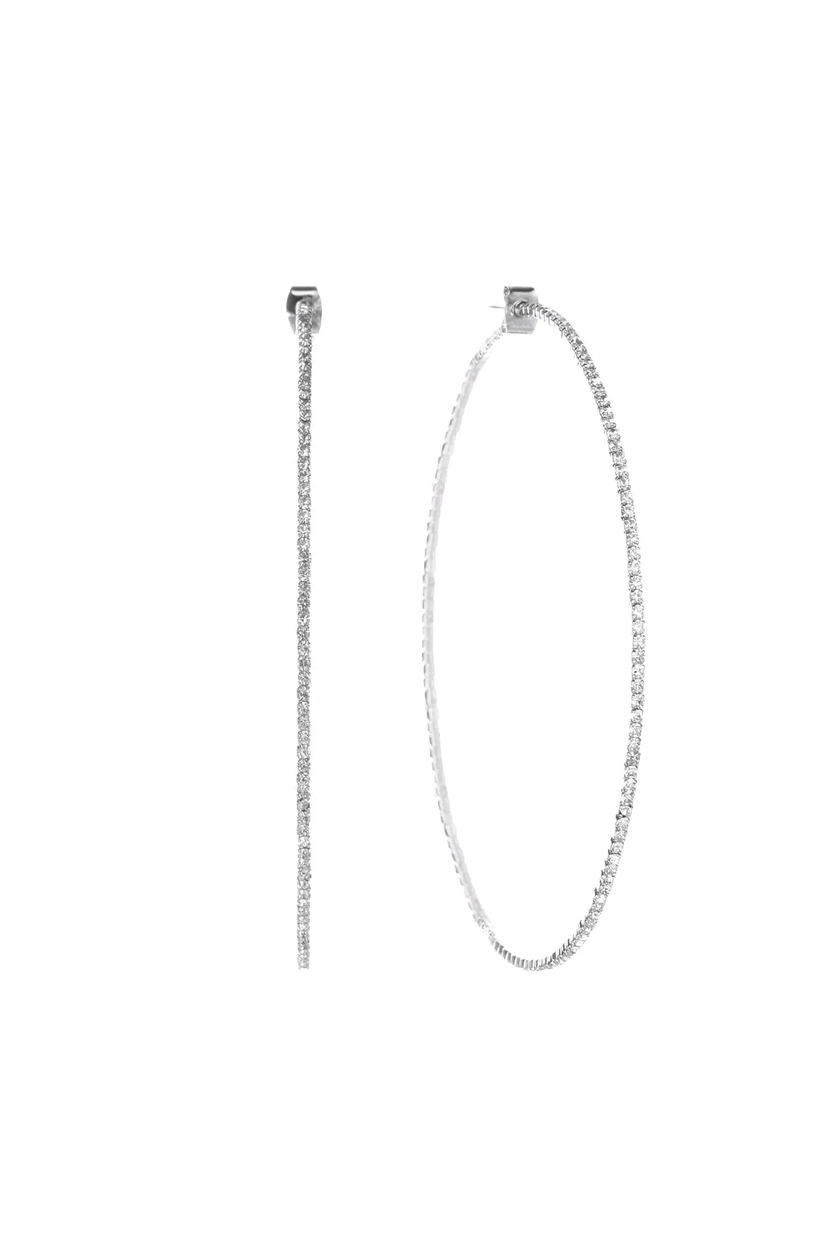 25660-80 - 3.50" RHINESTONE ONE-LINE WIRE HOOP POST EARRINGS