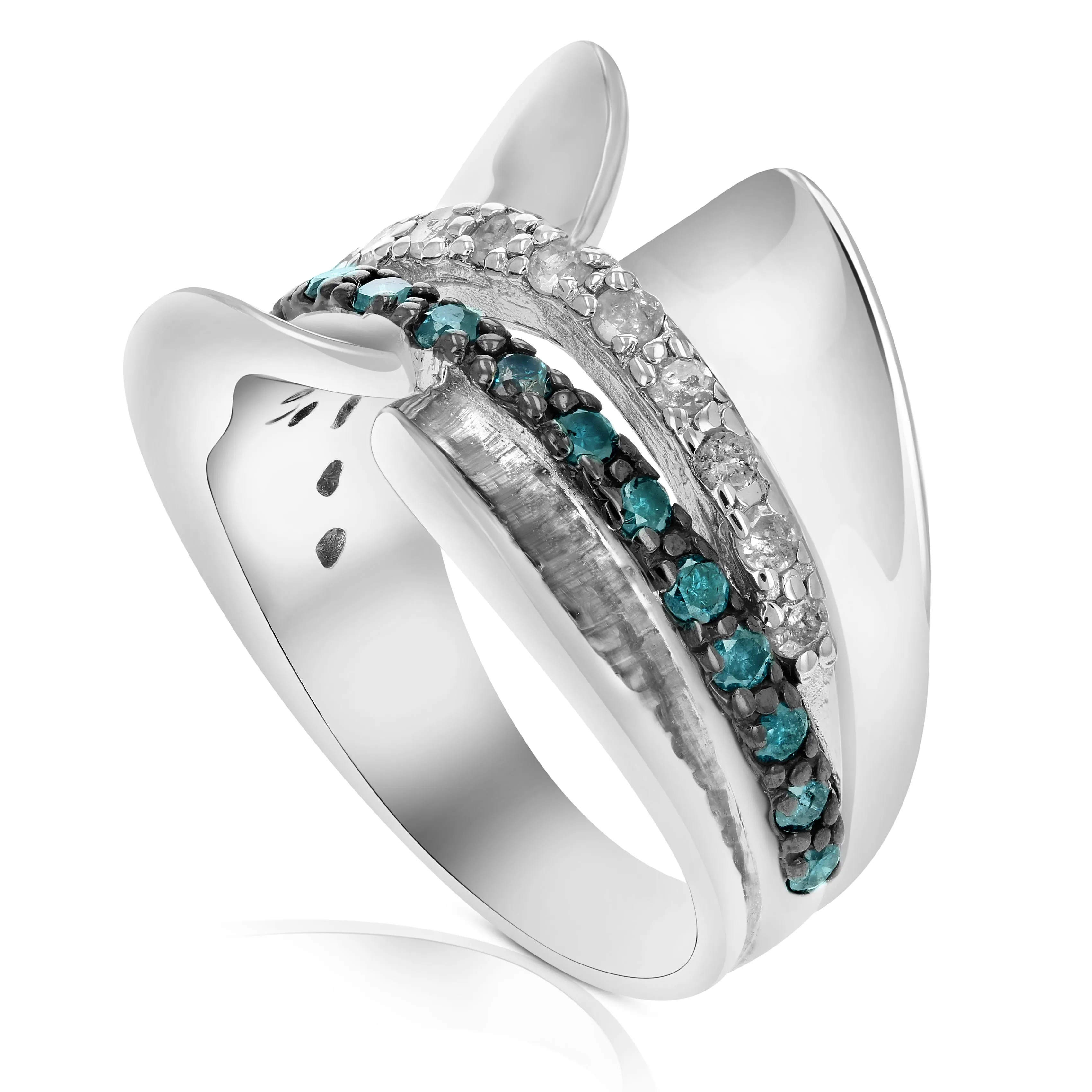 3/4 cttw White and Blue Diamond Statement Ring in Sterling Silver