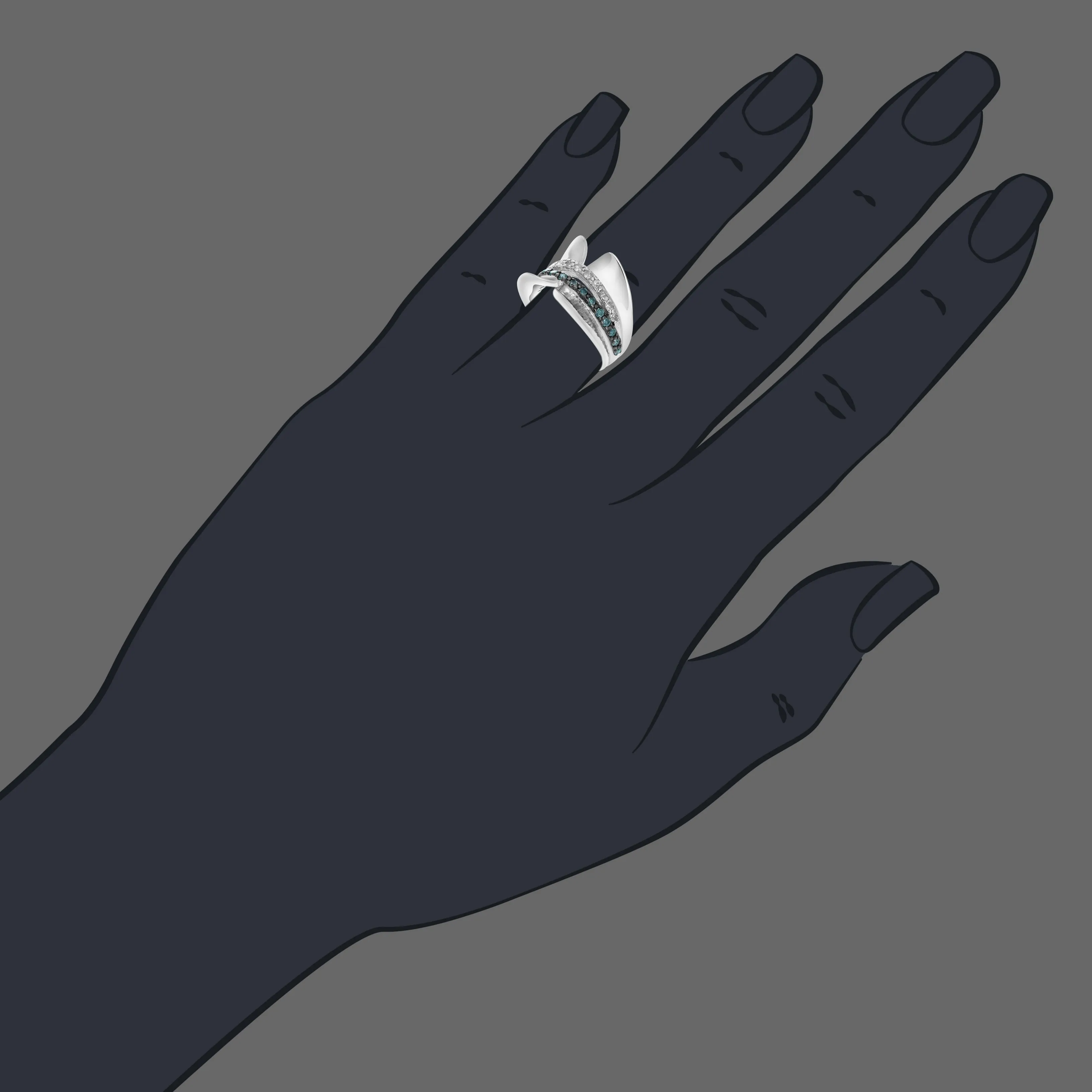 3/4 cttw White and Blue Diamond Statement Ring in Sterling Silver
