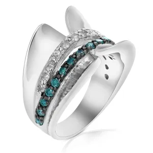 3/4 cttw White and Blue Diamond Statement Ring in Sterling Silver