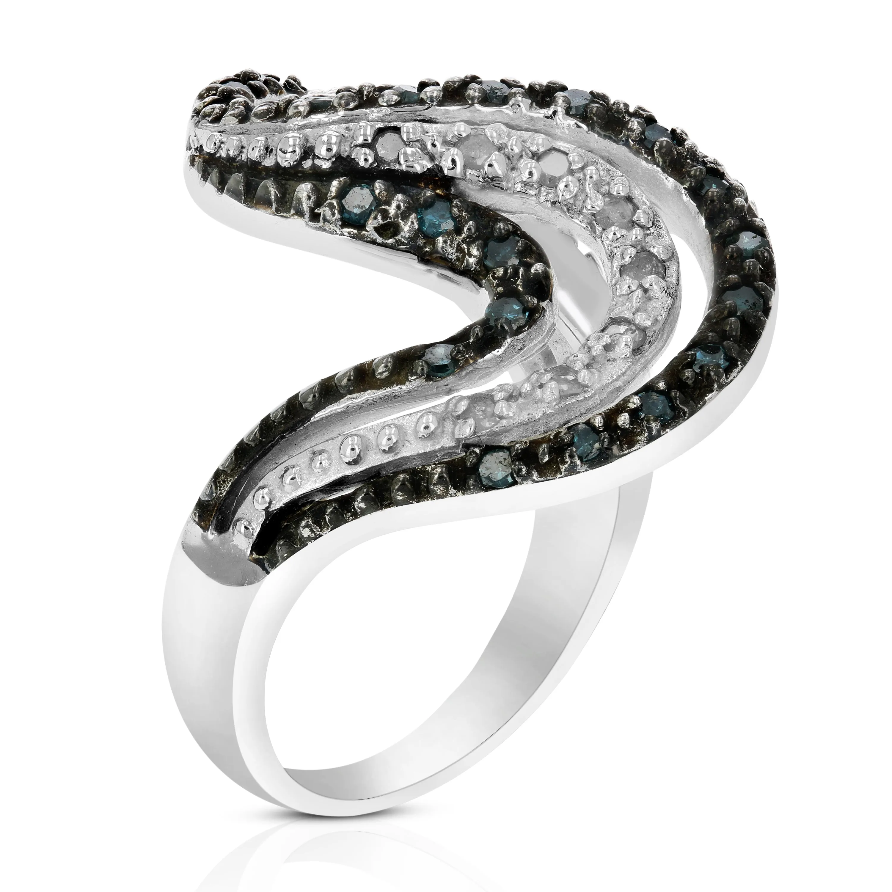 3/5 cttw Blue and White Diamond Statement Ring in Sterling Silver