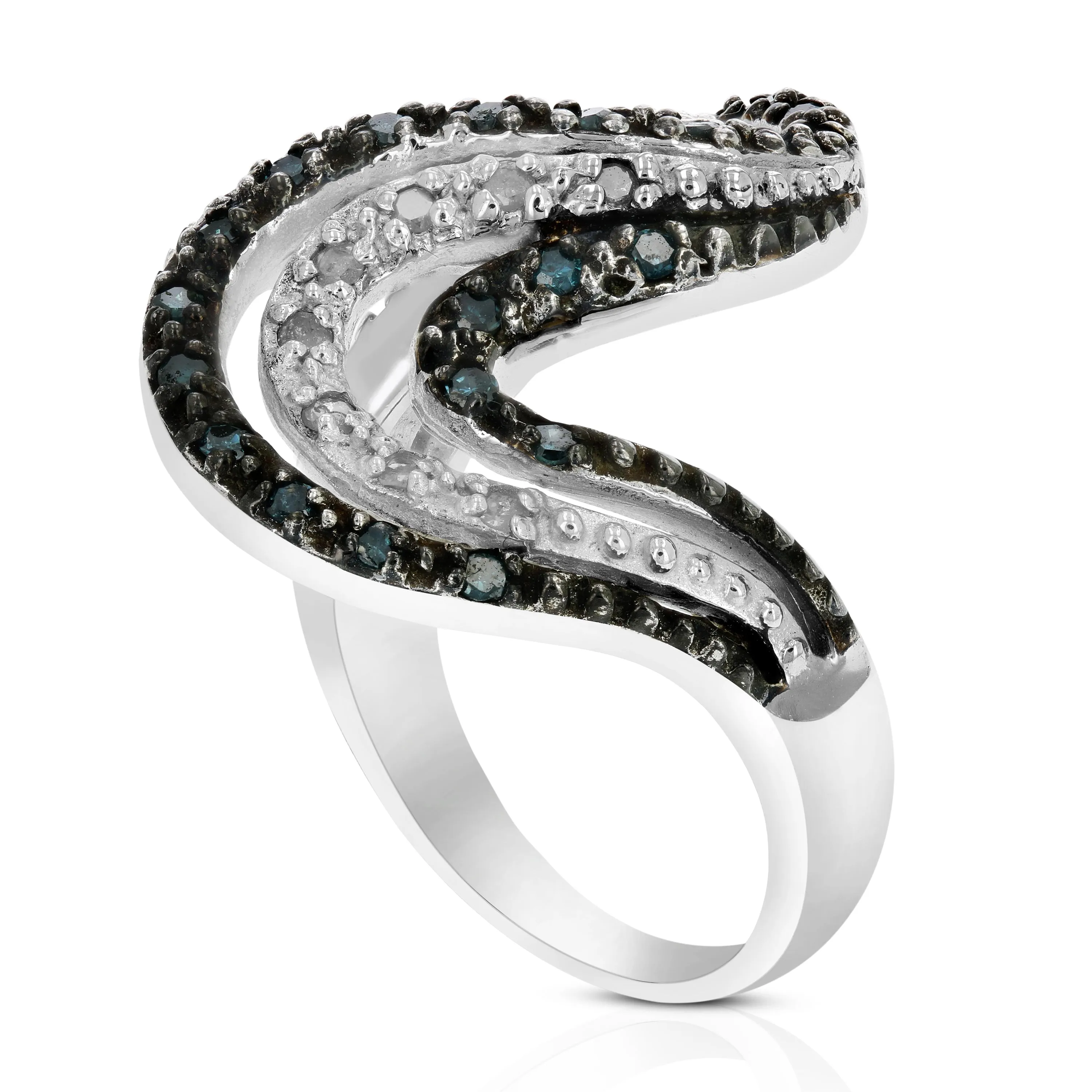 3/5 cttw Blue and White Diamond Statement Ring in Sterling Silver