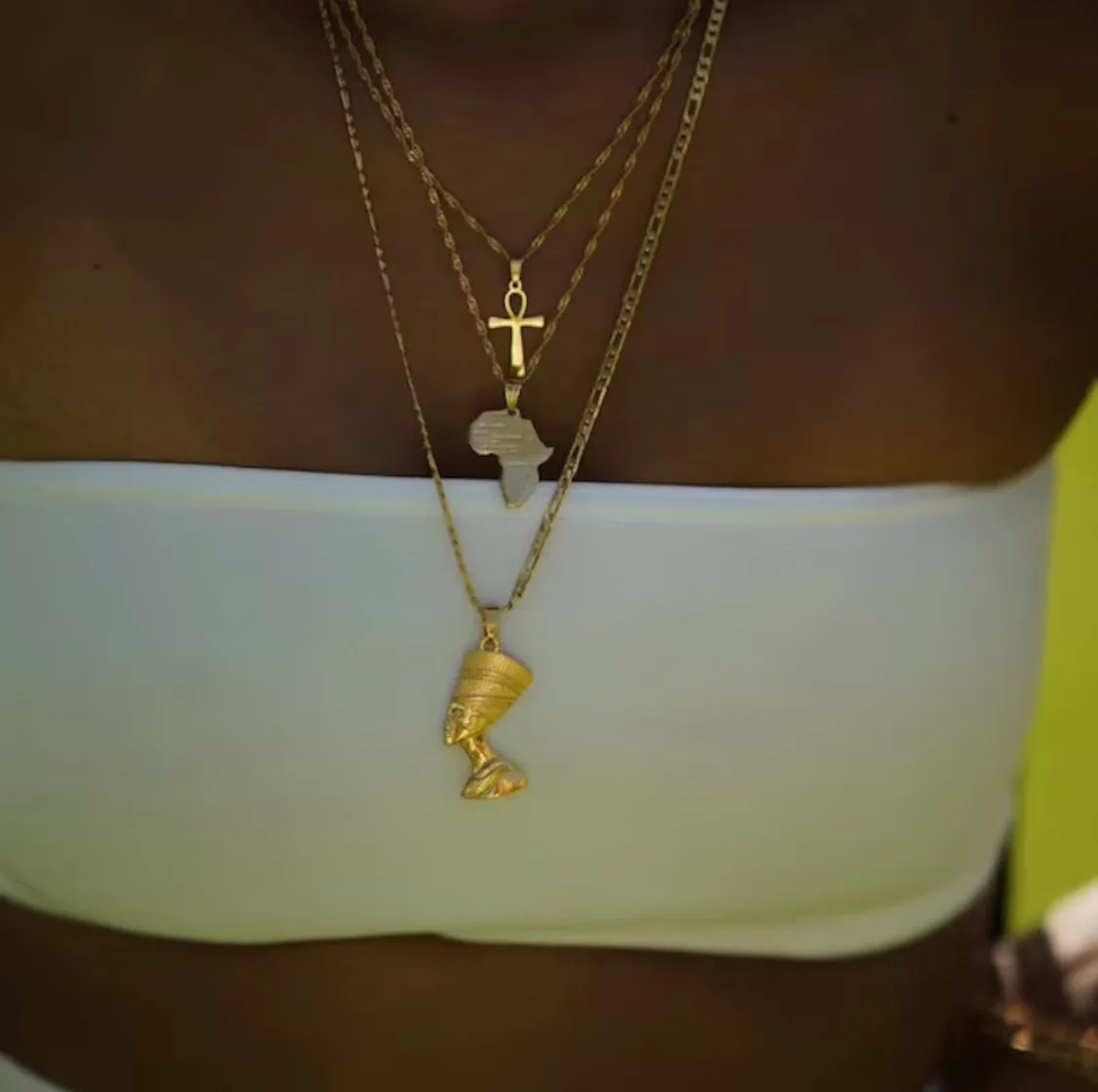 3pcs Necklaces Together Ankh Nefertiti Africa Map Pendant