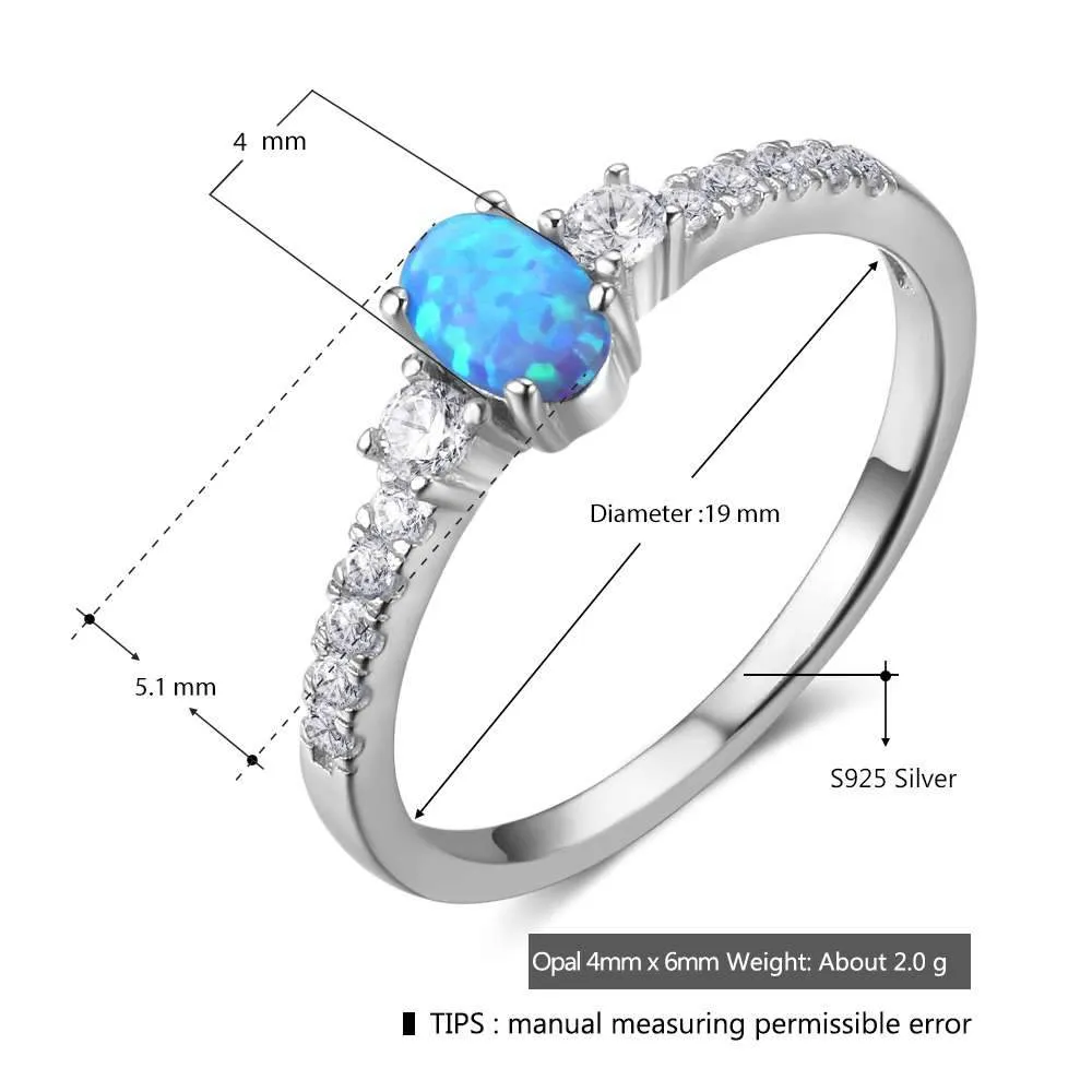 925 Sterling Silver Oval Blue Opal Stone Ring, Fashion Jewelry Gift for Women