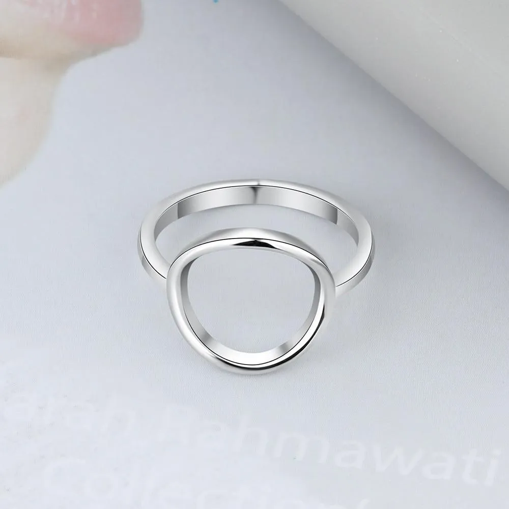 925 Sterling Silver Simple Style Hollow Round Rings for Women – Trendy Minimalist Jewelry