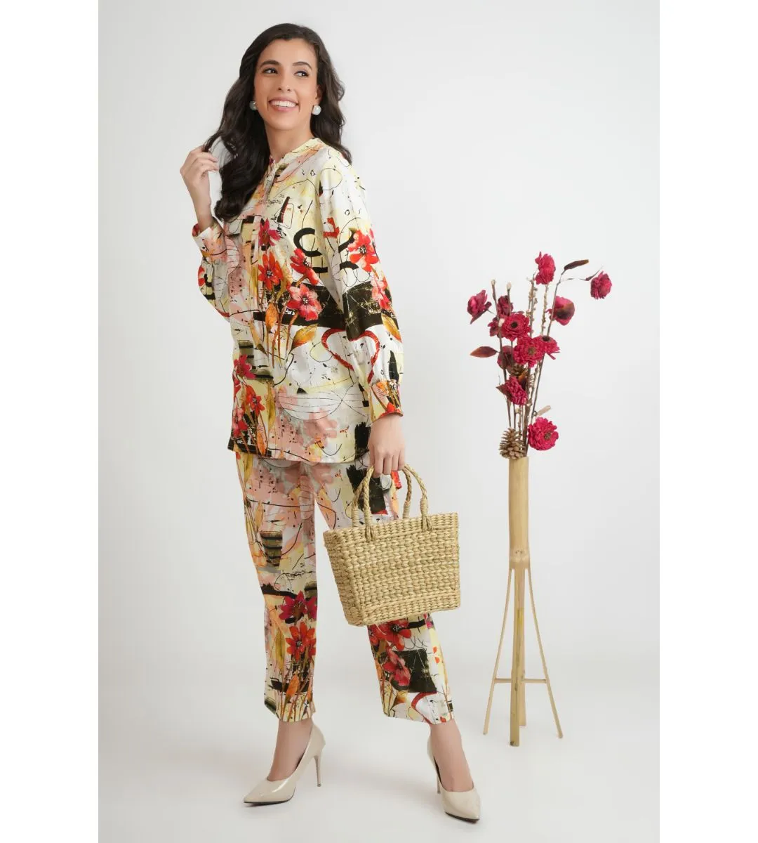 Abstract Print Beige Co-ord Set