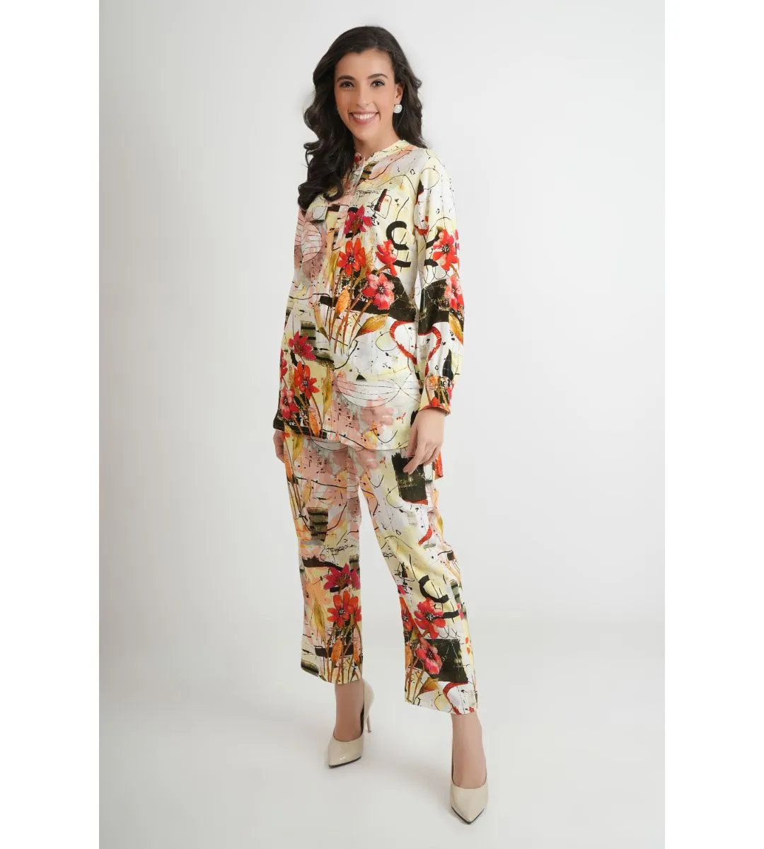 Abstract Print Beige Co-ord Set