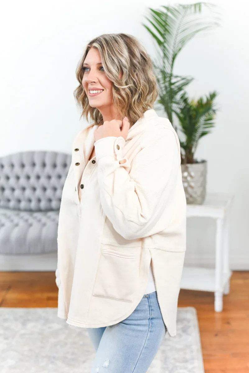 Addison Half Button Hooded Top