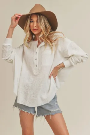 Aemi   Co Exposed Seam Raw Hem Half Button Top