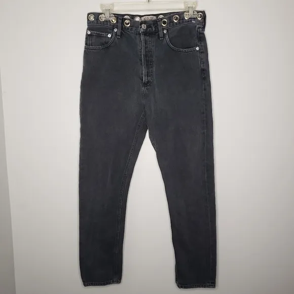 AGOLDE Jamie High Rise Black Grommet Detailling Size 26 Revolve UO Relax…