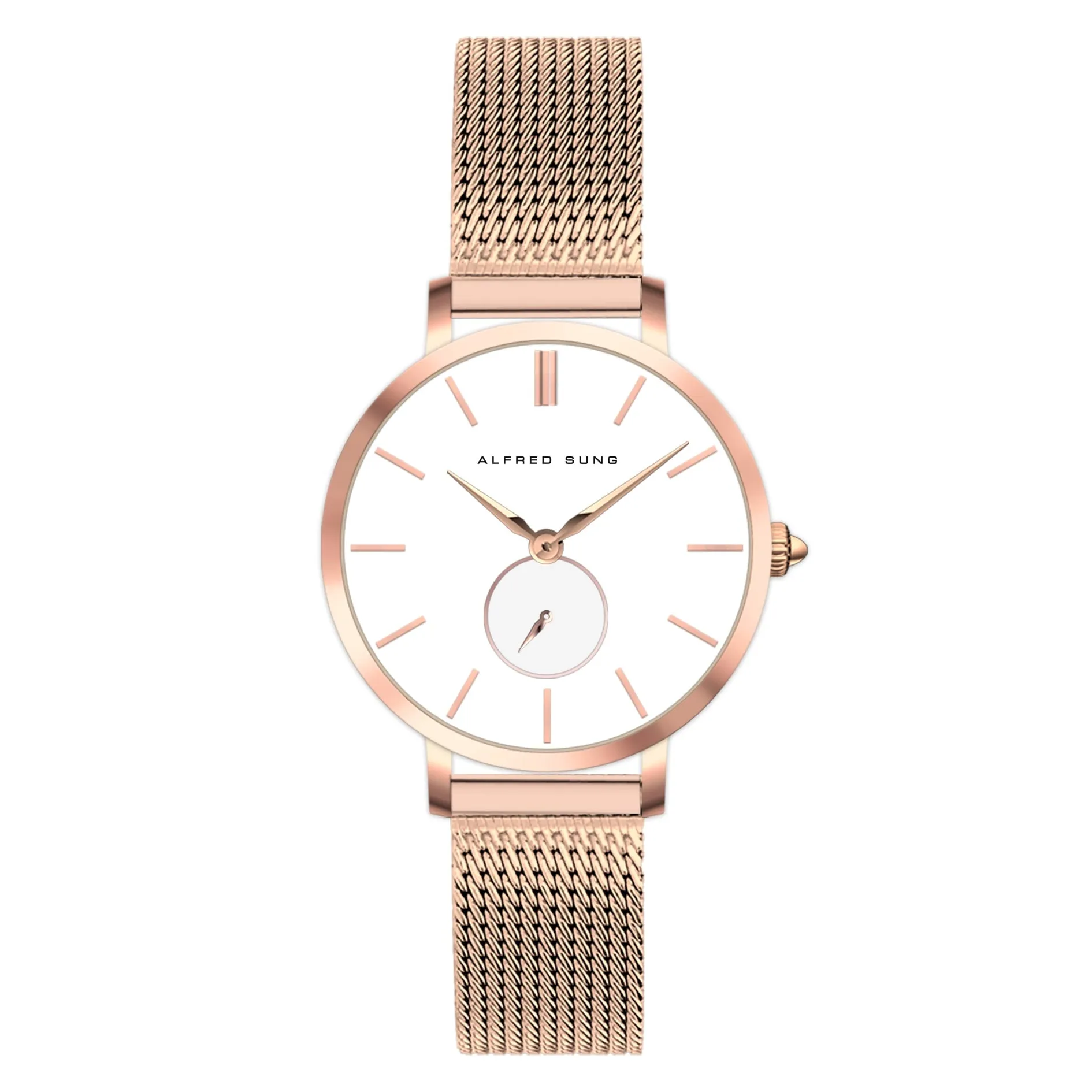 Alfred Sung Serenity Sunray White Dial Rosegold Bracelet Ladies watch