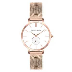 Alfred Sung Serenity Sunray White Dial Rosegold Bracelet Ladies watch