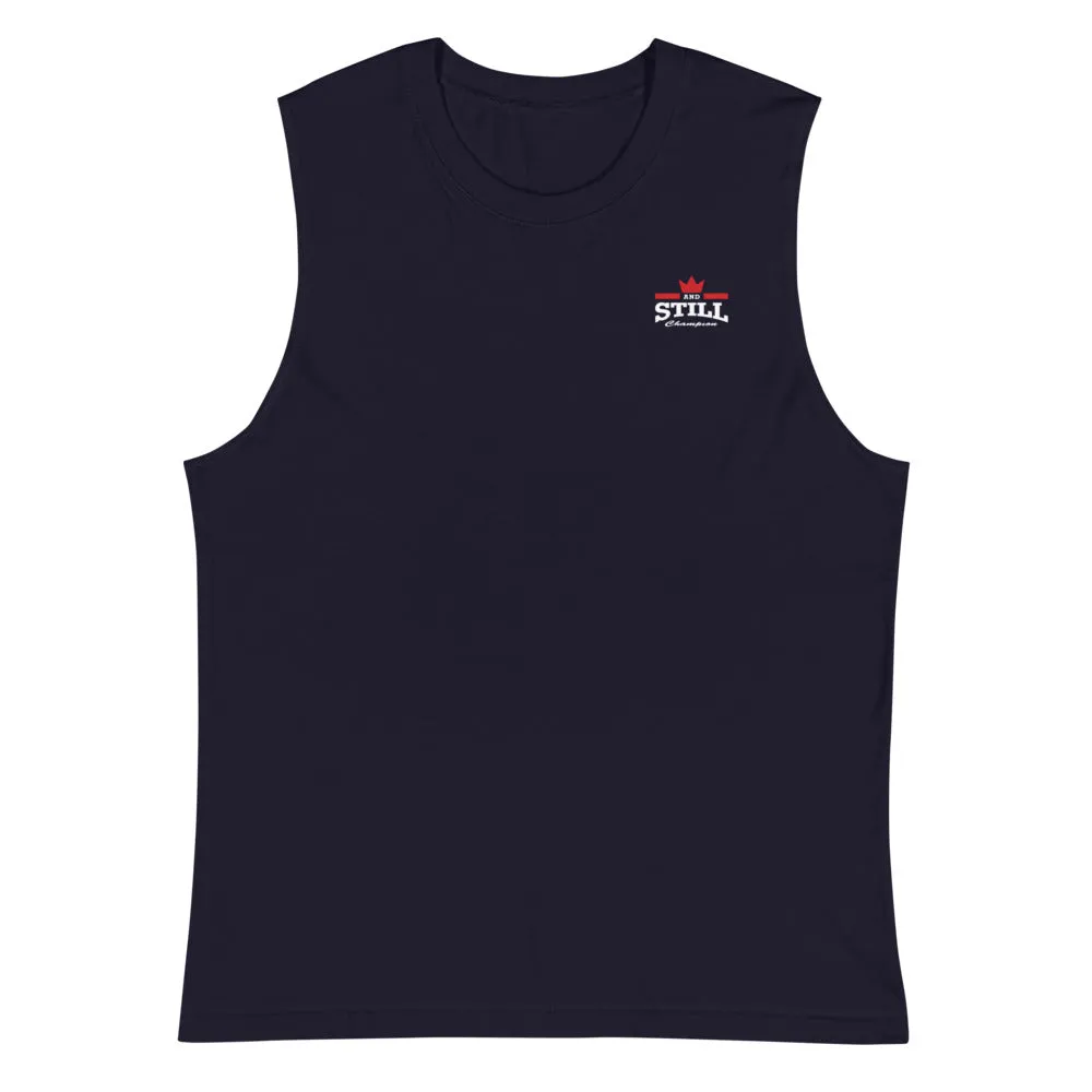 And Still Champion crest logo men's muscle shirt with ASC logo on back label