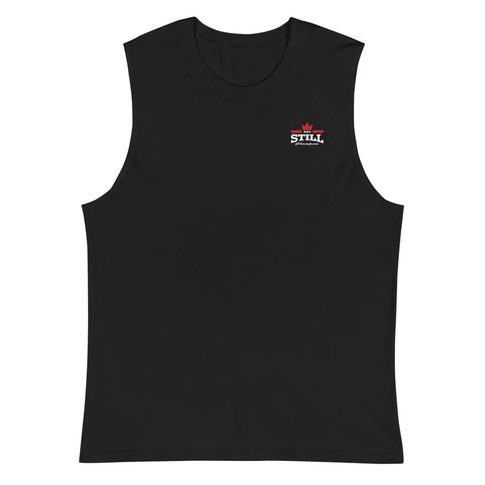And Still Champion crest logo men's muscle shirt with ASC logo on back label