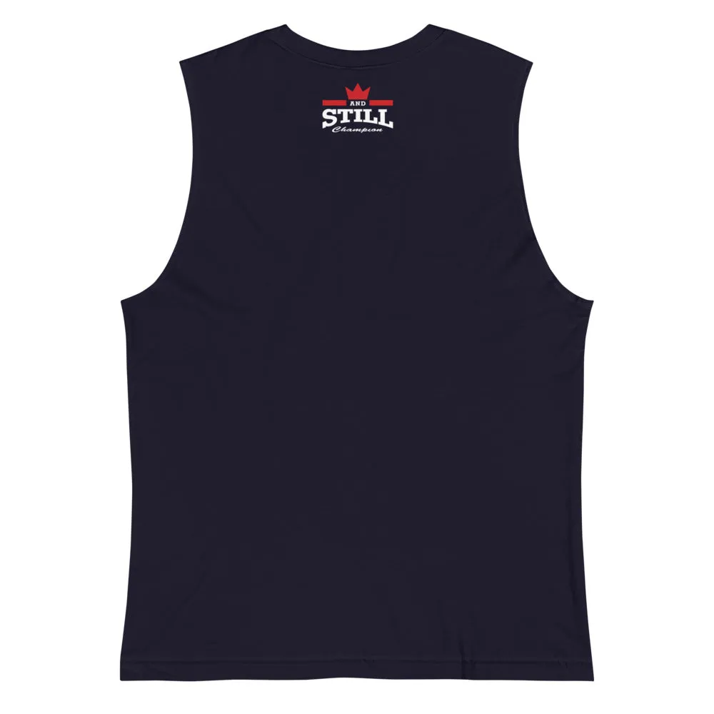 And Still Champion crest logo men's muscle shirt with ASC logo on back label