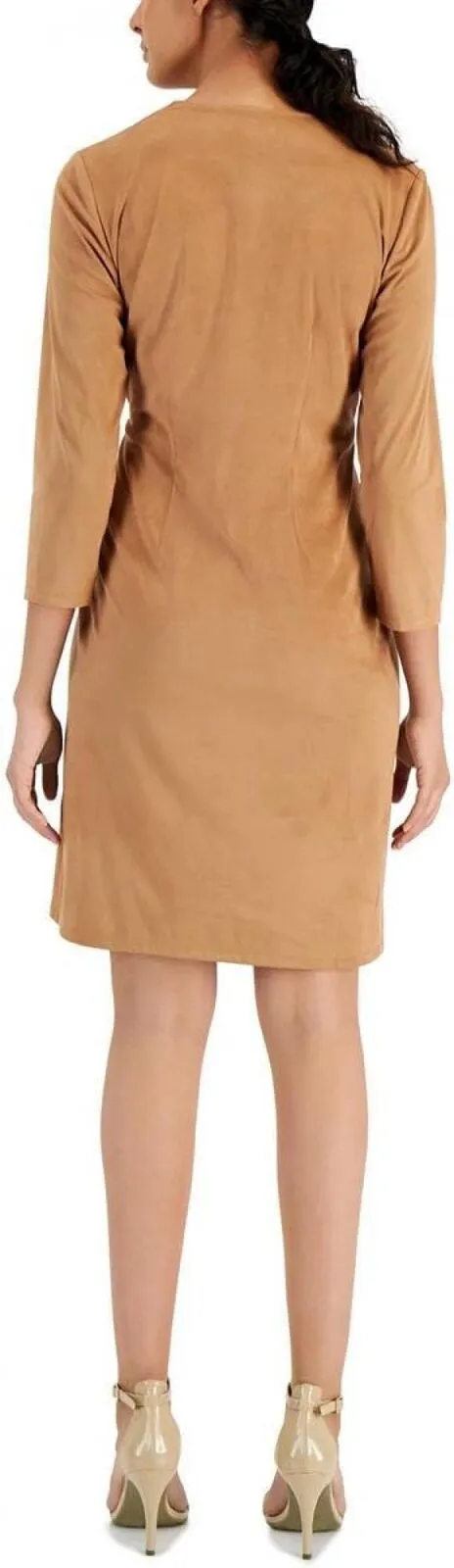 Anne Klein Womens Faux Suede Knee Length Wrap Dress 10849273 Vicuna Brown L