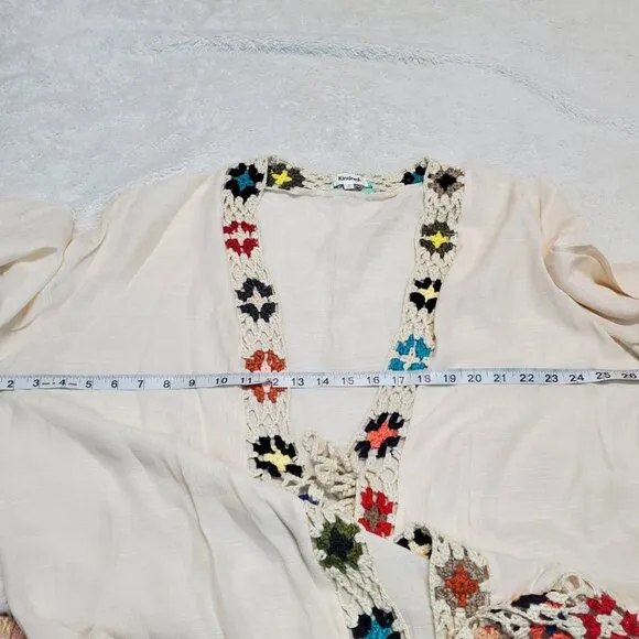 Anthropologie Kindred Cream Boho Bohemian Crochet Tied Cardigan Plus Size 2x