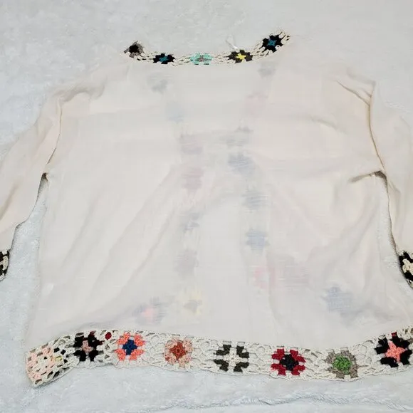 Anthropologie Kindred Cream Boho Bohemian Crochet Tied Cardigan Plus Size 2x