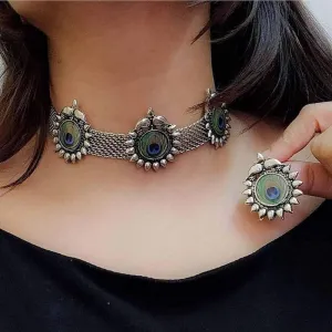 Antique Peacock Choker with Earring Set