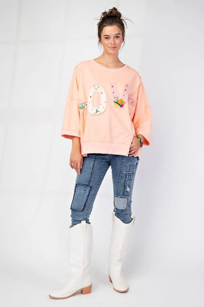 Apricot Love Patch Washed Terry Knit Pullover