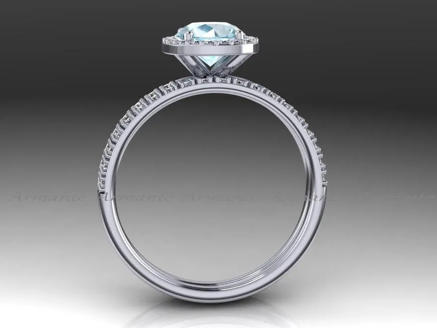 Aquamarine and White Sapphire Bridal Set, 14K White Gold