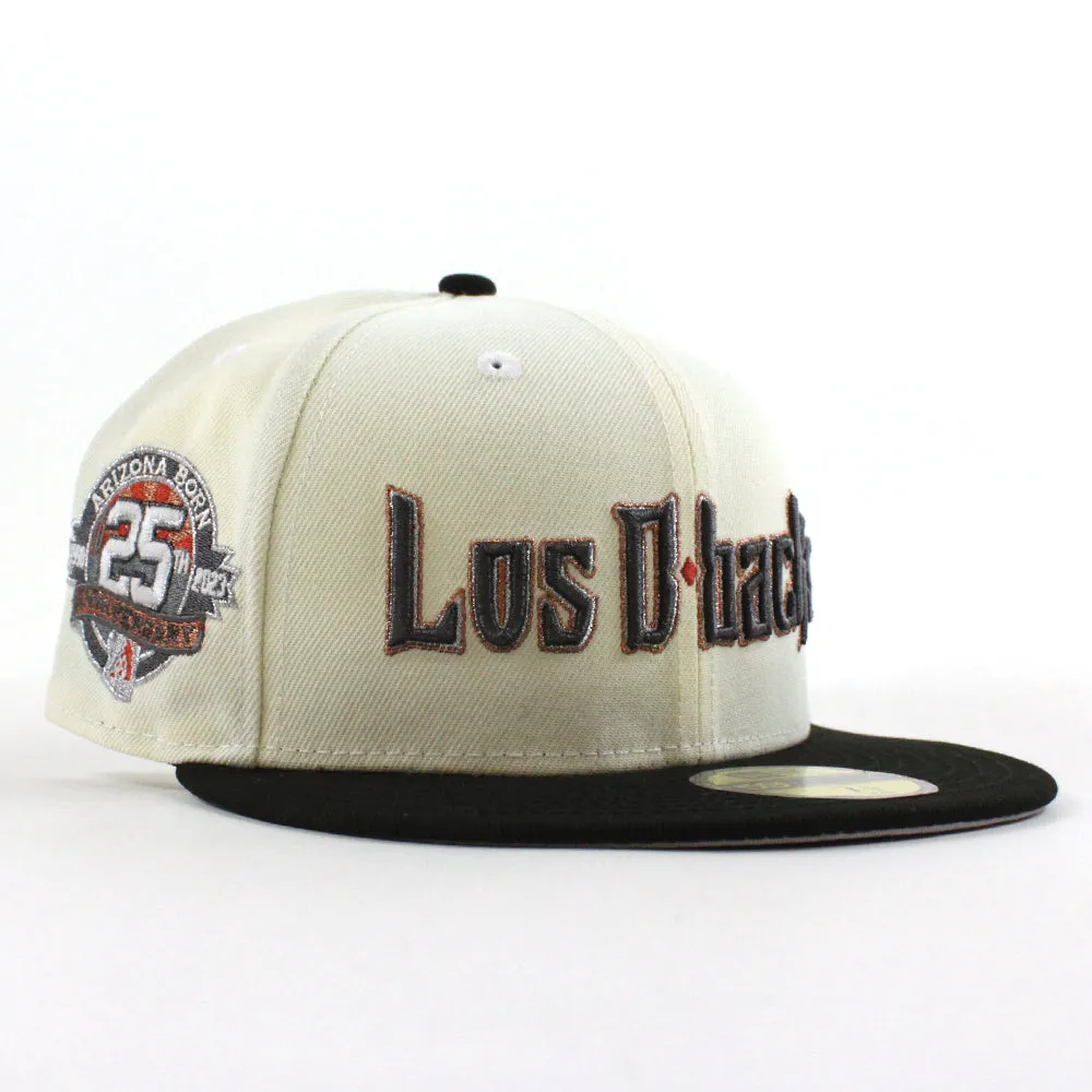 Arizona Diamondbacks (Los D backs) Arizona Born 25Th Anniversary New Era 59Fifty Fitted Hat (Chrome White Black Gray Under Brim)