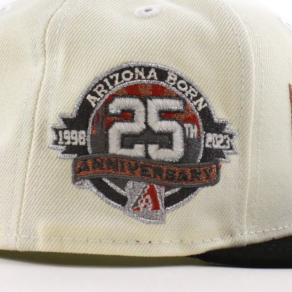 Arizona Diamondbacks (Los D backs) Arizona Born 25Th Anniversary New Era 59Fifty Fitted Hat (Chrome White Black Gray Under Brim)